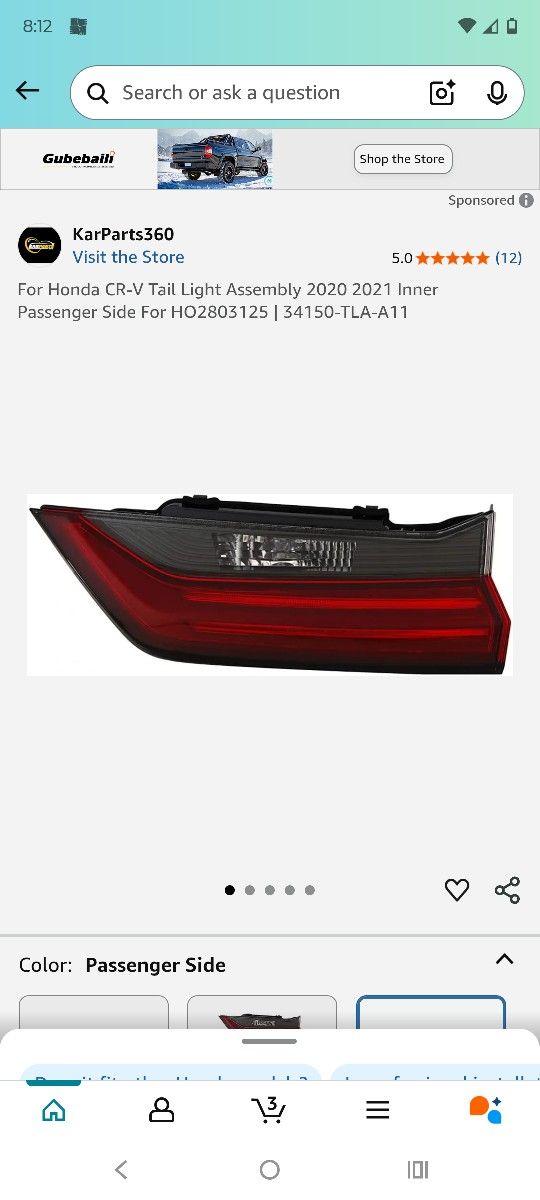 Honda crv tail light 2020 to2021 inner right side