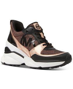 Michael KORS MICKEY Iconic Rose Gold Lurex MK Logo Sneakers
