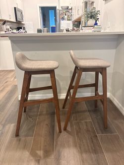 Stool wood and cloth gray 2 chairs