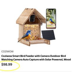 Coziwow Smart Bird Feeder with Camera Outdoor Bird Watching Camera Auto Capture with Solar Powered, Wood