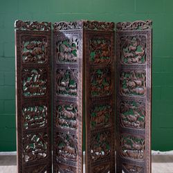 Carved Wood Floor Screen w/ African Animals - Solid Wood - Delivery Available 