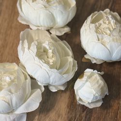 Set of  5 faux White Peony Artificial Flowers for Craft or decor