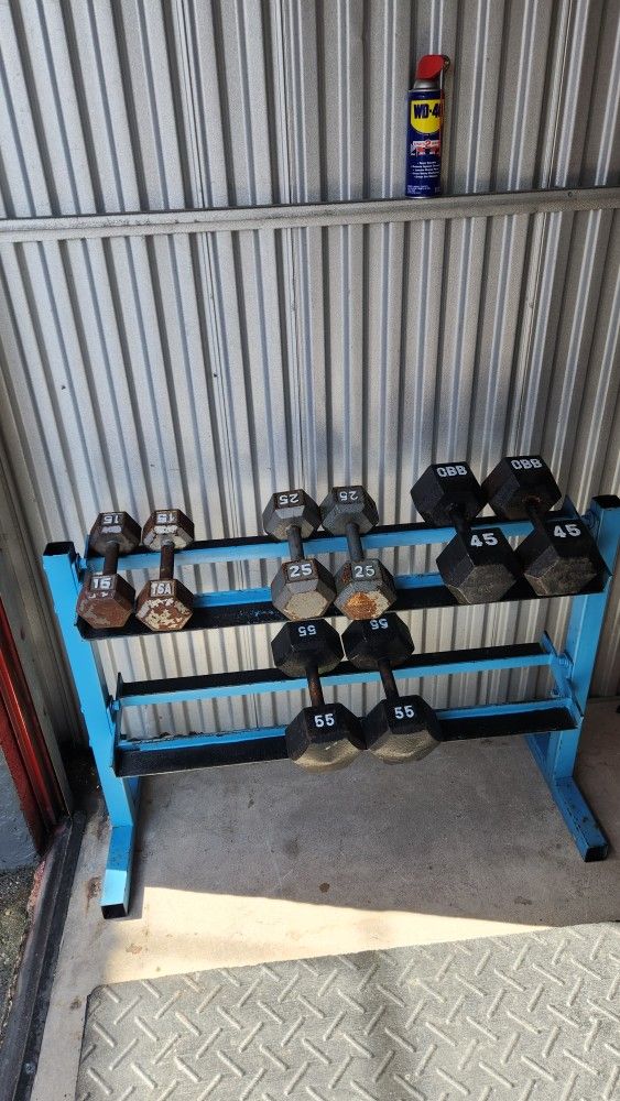$220 / Set Dumbbells + Blue Rack.