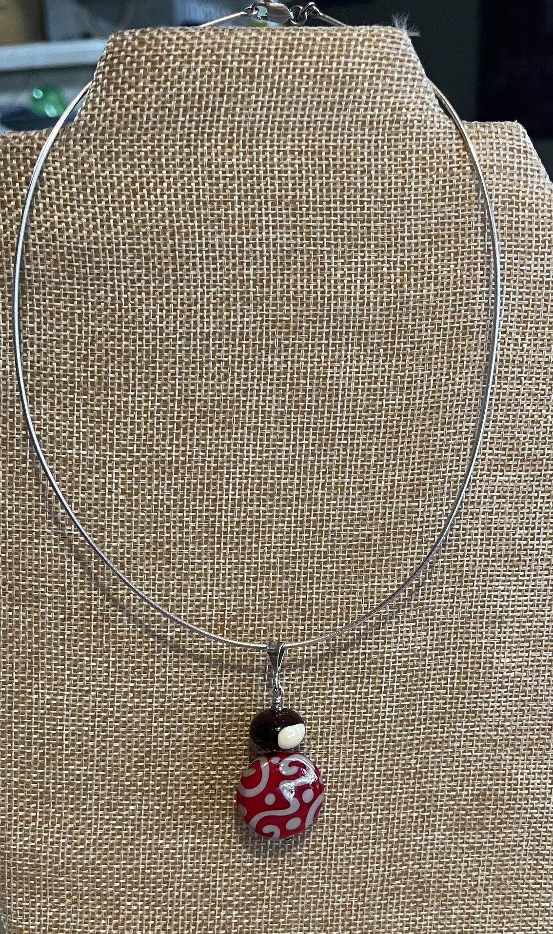 GLO Vintage 925 Italy Sterling Silver Choker Necklace With Glass Red Pendant