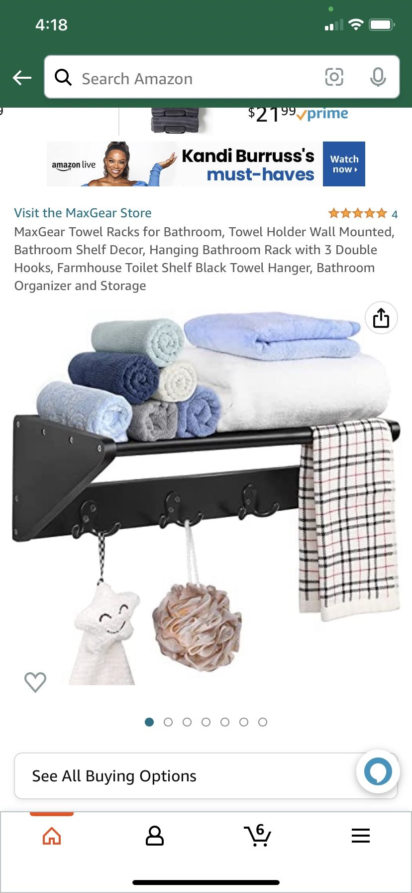 MaxGear Towel Racks for Bathroom, Towel Holder Wall Mounted, Bathroom Shelf Decor, Hanging Bathroom Rack with 3 Double Hooks, Farmhouse Toilet Shelf B