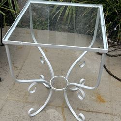 White Wrought Iron Glass Top Side Table – Patio / Indoor Accent 