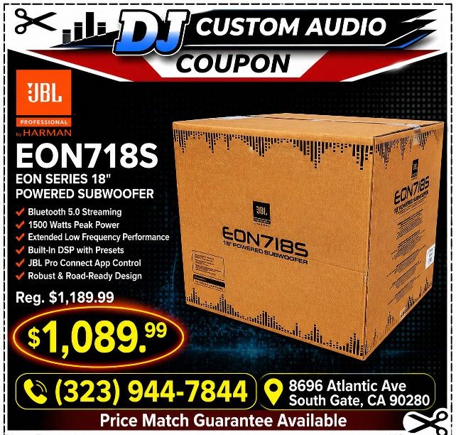 JBL EON718S Powered Subwoofer 18" 1500 Watts Bass Cabinet Bluetooth 5.0 🚨 Payment Options Available 🚨 No Credit Needed 🚨