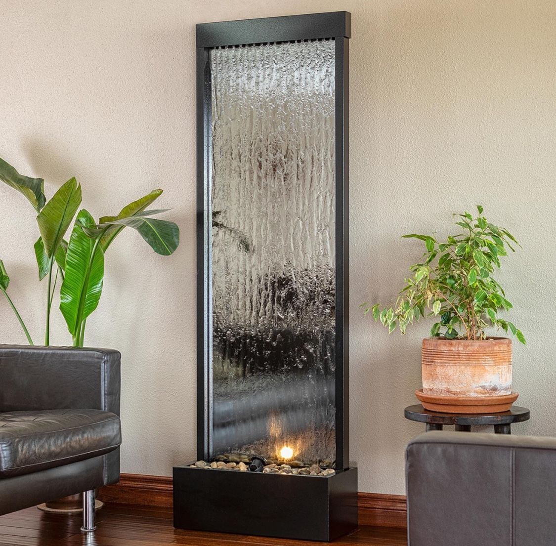 Alpine Corporation Mirror Waterfall Fountain with Stones and Lights - Zen Indoor/Outdoor Decor for Office, Living Room, Patio, Entryway - 72 Inches