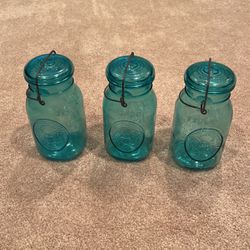 3 Blue Ball Bicentenial Mason Jars