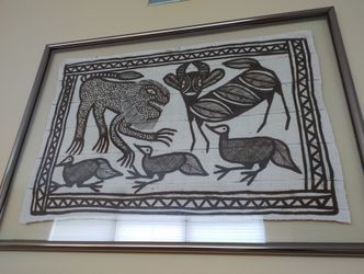 Large Vintage Korhogo Hand made Mud Cloth African Africa Tribal Tribe Picture Art Painting 54inx39in  Primitive Couch Sofa Chair Bed Desk Table Lamp H
