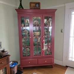 Red Victorian Style Couch & Red China Cabinet