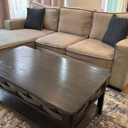 Light Grey Sofa bed, Coffee Table With Two Drawers And End Table With One Drawer