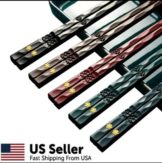 Gift Set of 5 Pairs Japanese Fiberglass Chopsticks (Non-slip, 9.57 in, DW safe)