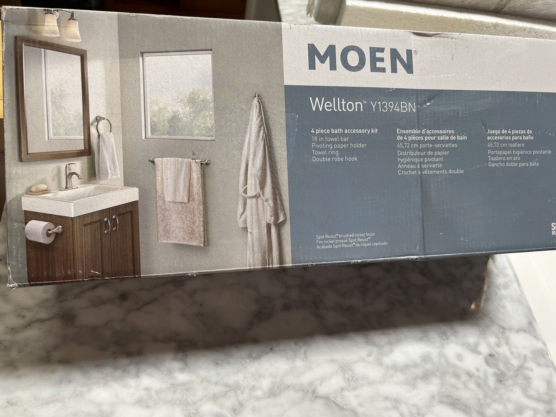 MOEN Wellton 4Piece Bath Hardware Set with 18 in. Towel Bar, Paper