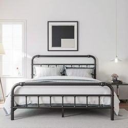 Queen Size Bed Frame with Headboard and Footboard, Black