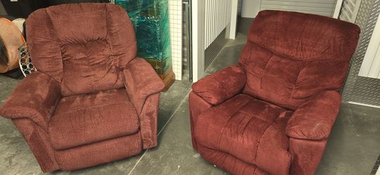 Pair of Burgundy Fabric Recliner Chairs