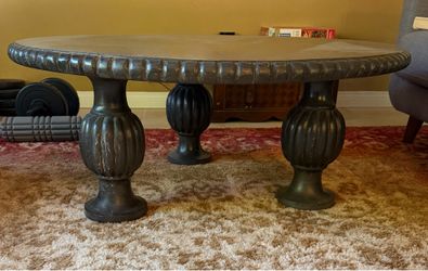 Round Coffee Table with Ornate Legs, Dark Finish