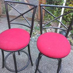 Two Red Bar Stools 
