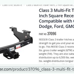 Reese Class 3 Multifit TRAILER HITCH 2" Receiver 