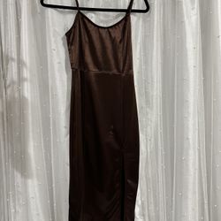 Elegant Brown Satin Slip Dress