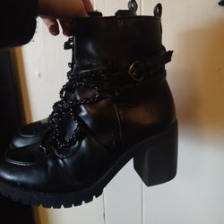 Black Leather Boots With Chains