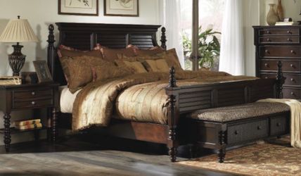 Queen Size Ashley Furniture Keytown Collection Tommy Bahama Style Bed Frame - Great Condition