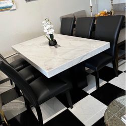 Seven piece, genuine marble dining table sets