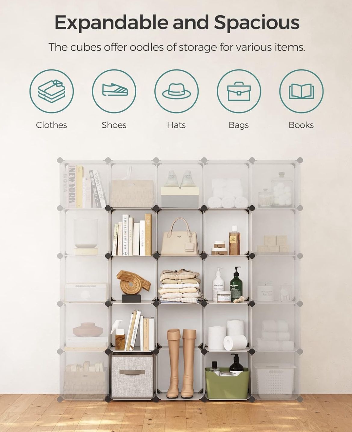 SONGMICS Cube Storage Organizer Plastic Cubes Closet Organizers  Set of 16 - Clear