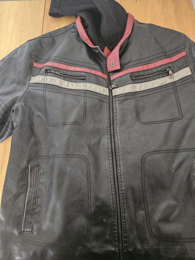 Arizona leather coat with hood hat