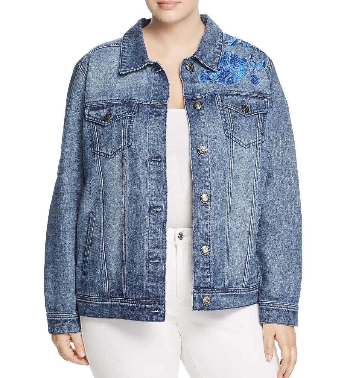 Seven7 Jeans Floral-Embroidered Denim Jacket W Size L