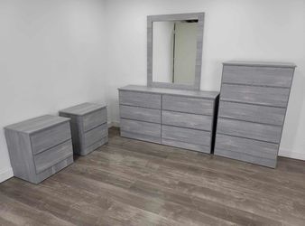 Dresser whit mirror, chest and 2 nightstands - Cómoda con espejo , Gavetero y 2 mesitas de noche