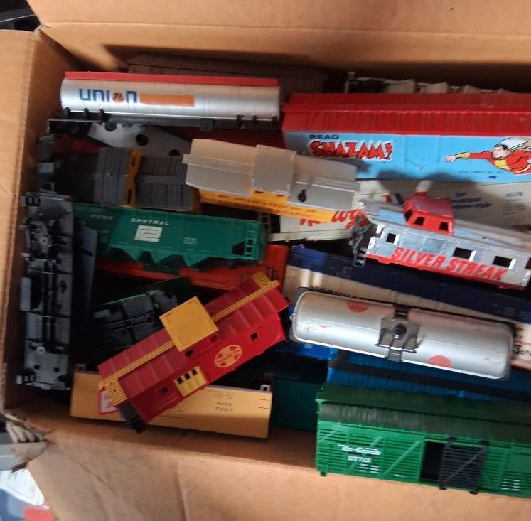 Various Vintage Train Cars, Tracks, Town Pieces, People, Power Converter And Much More