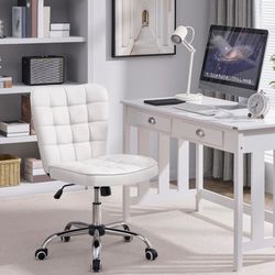 Modern Mid-back Office Chair Armless Desk Chair, White