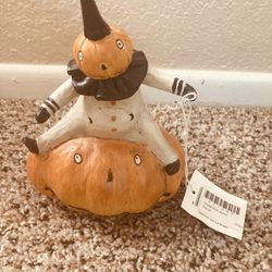 New With Tags - Halloween Pumpkin Man Sitting On Pumpkin decor