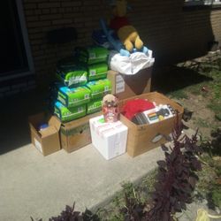 ADULT DIAPERS LARGE.  STUFFED ANIMALS. BABY LOTIONS KITCHEN TOOLS.