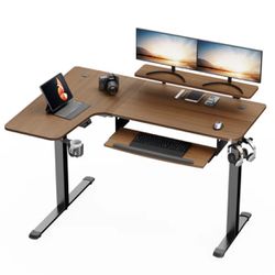 Eureka Ergonomic Corner L-Shaped Standing Desk with Monitor Stand & LED Strips, Dual Motor.  Thumbnail