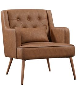 Yaheetech Living Room Chair Mid Century PU Leather Armchair Lumbar Pillow