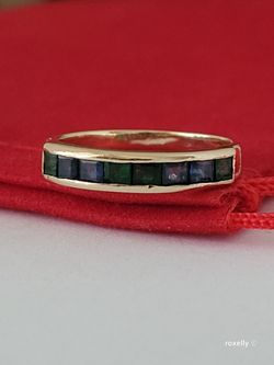 Vintage 14K Yellow Gold Green and Blue Topaz Band Ring Size 5 Solid Gold/ Anillo de Banda de Oro con Topaz Verdes y Azules! 👌🎁Post Tags: Anillo de O
