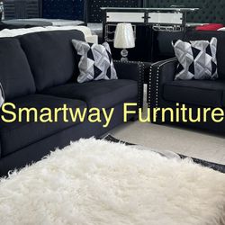 Black Sofa And Loveseat 2pc Fabric Ash Set 