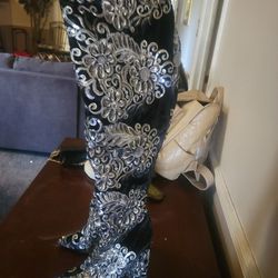 Black And Silver Sequence Boots