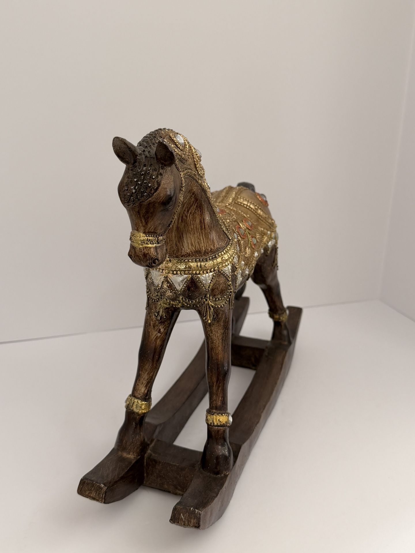 Elegant Decorative Rocking Horse – Vintage Style Gold & Wood Accent Piece