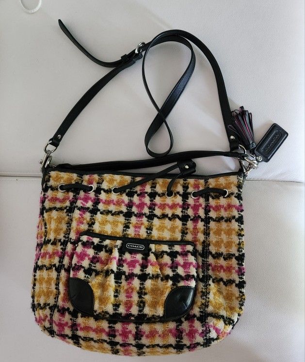 Coach Daisy Wool Tweed Plaid Emma large Tote handbag bag purse