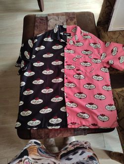 Nelk Boys Full Send Split Rose Logo Button Up shirt in black and pink.  Size Large