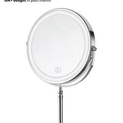 Lighted Makeup Mirror, 3000 mAh Rechargeable Double Sided Magnifying Vanity Mirror with 3 Colors, 1x/10x, 360° Rotation, Brightness Adjustable Magnifi