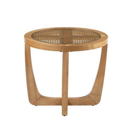 Beautiful Solid Wood Rattan & Glass Side End Table in Warm Honey