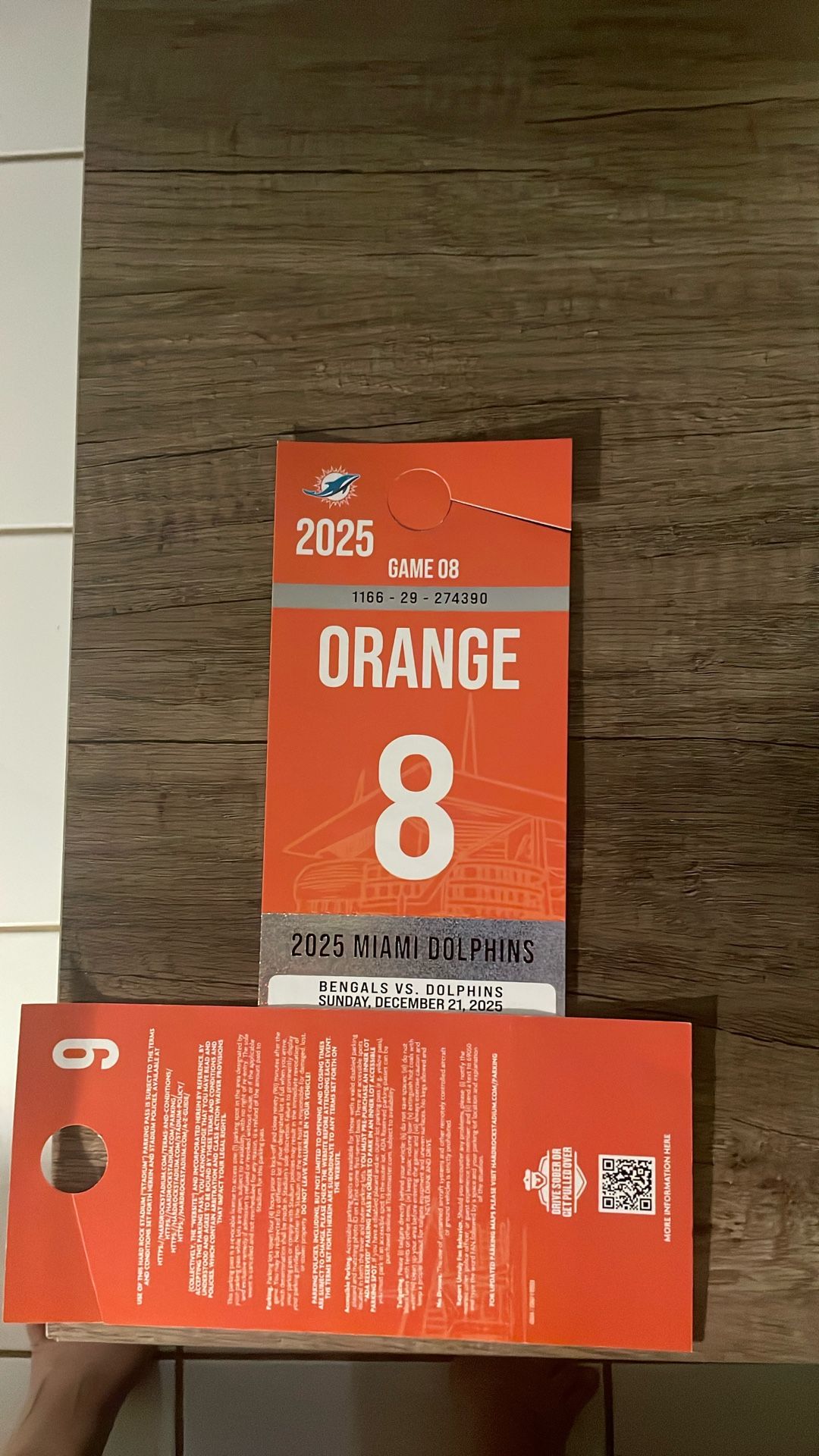Bengals Va Dolphins Orange Parking Pass
