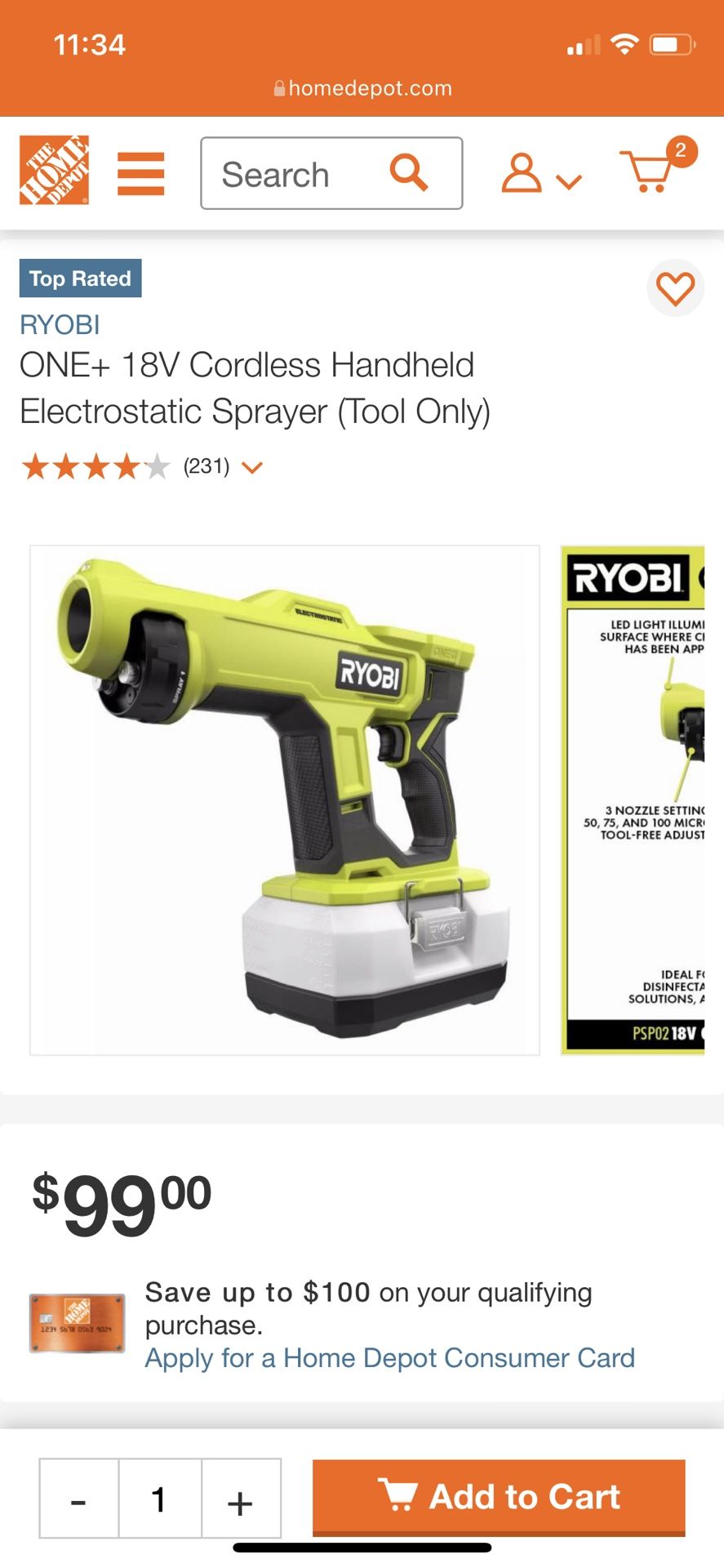 Ryobi 18V Electrostatic Sprayer