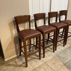 Walnut Leather Bar Stool Set