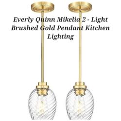 Brushed Gold Adjustable Pendant Light Fixture Set Of 2