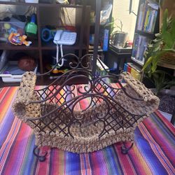 vintage metal and reed magazine rack